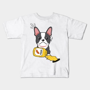 Cute French Bulldog spilled Mustard sauce Kids T-Shirt